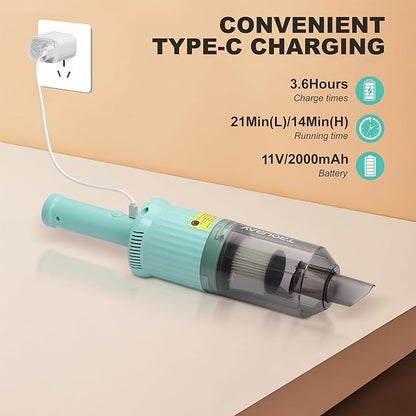 6-in-1 Rechargeable Household Stick Vacuum Cleaner, Convertible to Handheld, for All Kinds of Cleaning in Your Home on Hard Floors, Upholstery, Sofas, Cars (Green)
