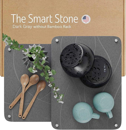 Large Stone Drying Mat for Kitchen Counter | 15.8” x 11.8” Dish Drying Mat Large | Diatomaceous Earth Collapsible Stone Dish Drying Mat | Collapsible Stone Mat for Kitchen Counter (Dark Gray)