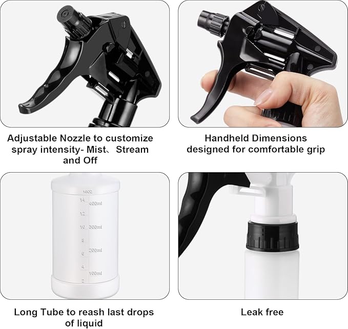 Eccliy 12 Pcs 16 Oz Plastic Spray Bottle, Adjustable Empty Reusable Sprayer for Cleaning, Planting, Water, Bathroom and Kitchen, BBQ, Commercial and Residential (Measurement,Black)