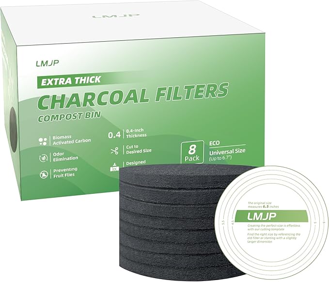 LMJP 6.7 Inch Charcoal Filters for 8 Pack Kitchen Countertop Compost Bins- Extra Thick 0.4" for Longer Lasting Activated Carbon