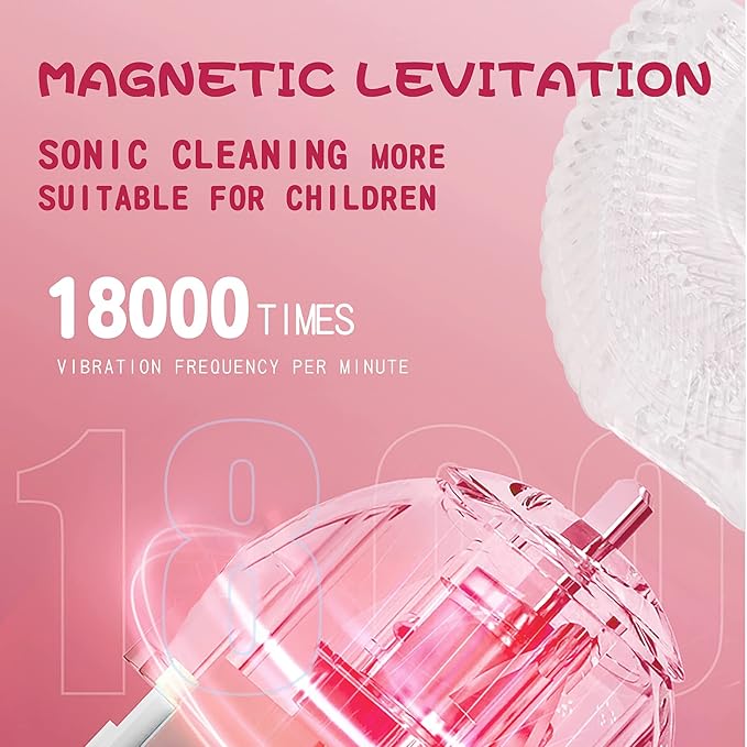 DYCROL Kids U Shaped Electric Toothbrush with 4 Brush Heads, Sonic Toothbrush Kids with 5 Modes, Cartoon Dinosaur 360-Degree Cleaning IPX7 Waterproof Design (6-12 Age (Pink))