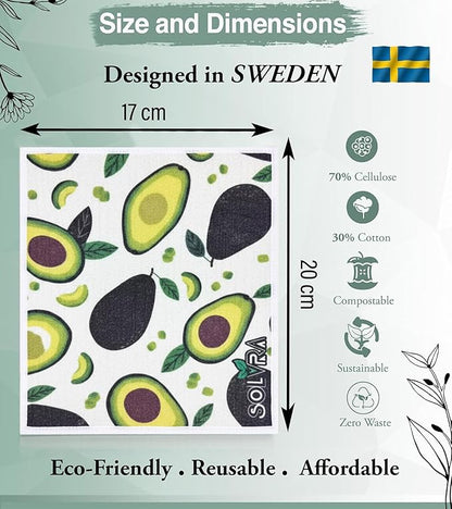 10 PCS Fruit Print Swedish Dishcloths for Kitchen 100% Biodegradable, Reusable Cellulose Sponge Cloths Ultra Absorbent, Eco Friendly Cleaning Towels Dishcloths for Washing Dishes & General Cleaning