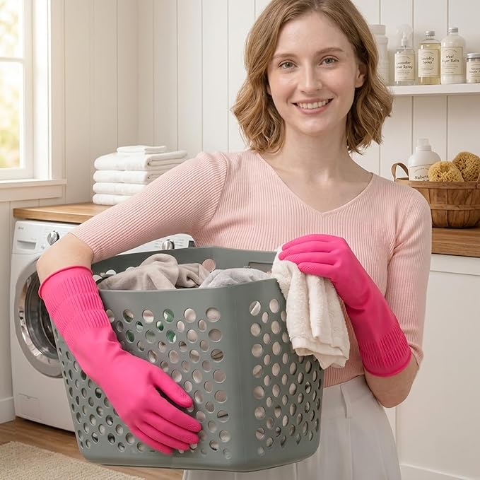 Cleaning Rubber Gloves, Waterproof Non-Slip Long Cuff Dishwashing Household Kitchen Gloves