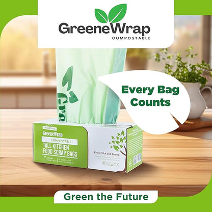 13 Gallon Compostable Trash Bags with Drawstring, 30 Count, 1 Mil, Tall Kitchen Food Scrap Compost Bags, BPI Certified, ASTM D6400, Compostable Garbage Bags, Unscented, 13 Gal