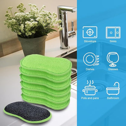 HOMEXCEL 12 Pack Multi-Purpose Scrub Sponges Kitchen Dish Sponge Non-Scratch Microfiber Sponge for Efficiently Cleaning Dishes Pots Pans, Green