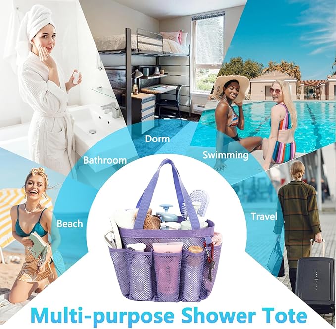 Fammart Mesh Shower Caddy Portable for College Dorm Room Essentials, 8-Pocket Large Shower Basket Tote Bag with 2 Handles for Toiletry, Bathroom, Beach, Camp, Gym