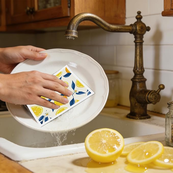 Lemons Swedish Dishcloths for Kitchen, 6 Pack Reusable Tiles Lemons Sponge Cleaning Cloths, Absorbent Dish Cloths Towels Wipes for Summer Kitchen Cooking Home Decoration Housewarming Gifts