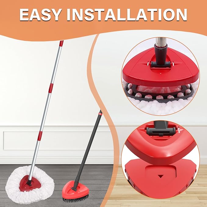 Fatmass Spin Mop Head Replacement for O Cedar EasyWring 1-Tank System, 2 Mop Replace Heads + 1 Upgrade Scrubber Brush, 100% Microfiber Mop Refills Deep Cleaning Machine Washable