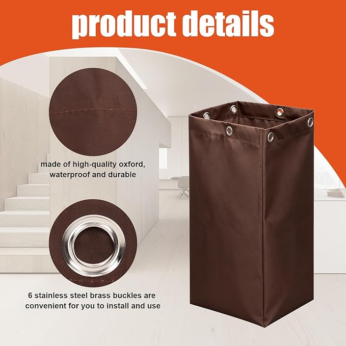 Replacement Janitorial Cleaning Cart Bag: Commercial Products 23 Gallon Industrial Janitorial Vinyl Cart Bag with 6 Brass Grommets - Size 16 x 11 x 27inches (Brown)