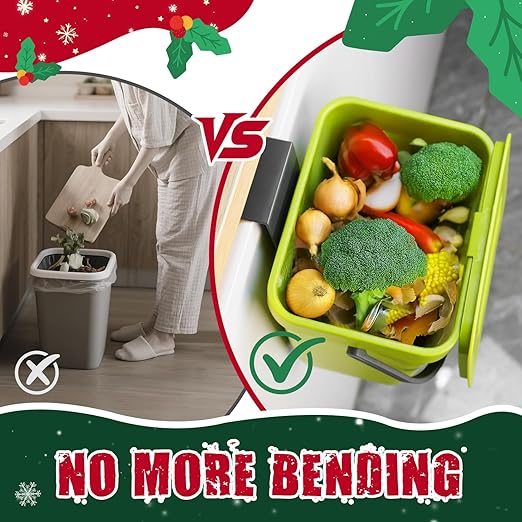 Kitchen Waste Bin with Hooks 5L, Indoor Kitchen Sealed Under Sink for Kitchen, Food Waste Bin for Countertop (DarkGreen)