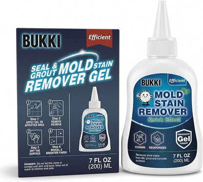 BUKKI Professional Mold Stain Remover Gel (7 FL OZ), Heavy Duty Thick Gel for Shower Grout, Front Load Washer Seals, Caulking, Bathrooms, Sinks and Tile