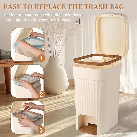 JiatuA Small Bathroom Trash Can with Lid Soft Close, 4 Gallon Step Garbage Can Slim Trash Bin Wastebasket for Kitchen Bedroom Office Living Room Toilet College Dorm, Cream