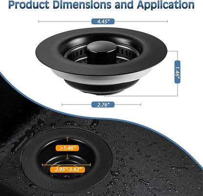 Kitchen Sink Drain Strainer 2 Pack, 304 Stainless Steel Pop Up Sink Stopper, Anti-Clogging Sink Drain Strainer for US Standard Kitchen Drain (Matte Black)