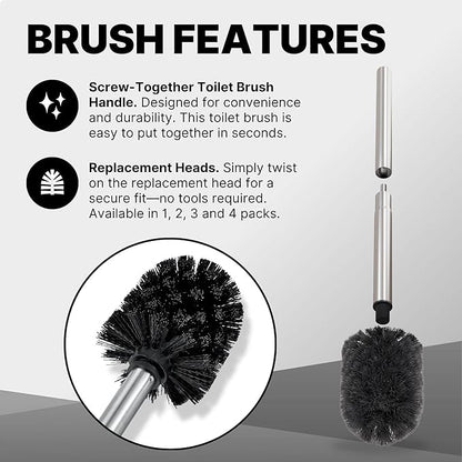 ToiletTree Products Toilet Brush with Lid - Sleek Toilet Bowl Brush and Holder - Toilet Scrubber Brush Set with Heavy-Weight Base - Lidded Toilet Bowl Cleaner Brush and Holder - Chrome (2 Pack)