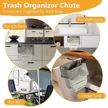 Collapsible Hanging Trash Can, Compost Bin Kitchen with 60pcs of Garbage Bags, 2.64 Gallon Plastic Folding Garbage Bin for Cabinet/RV/Camping/Bedroom
