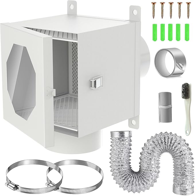 Dryer Lint Trap,Indoor Lint Trap for Dryer with 4inch Dryer Vent Hose, 2 Clamps, 3 Stainless Steel Mesh &Aluminum Foil Tape Cleaning Brush for Electric Clothes Dryers - Dryer Duct lint Trap (Metal)