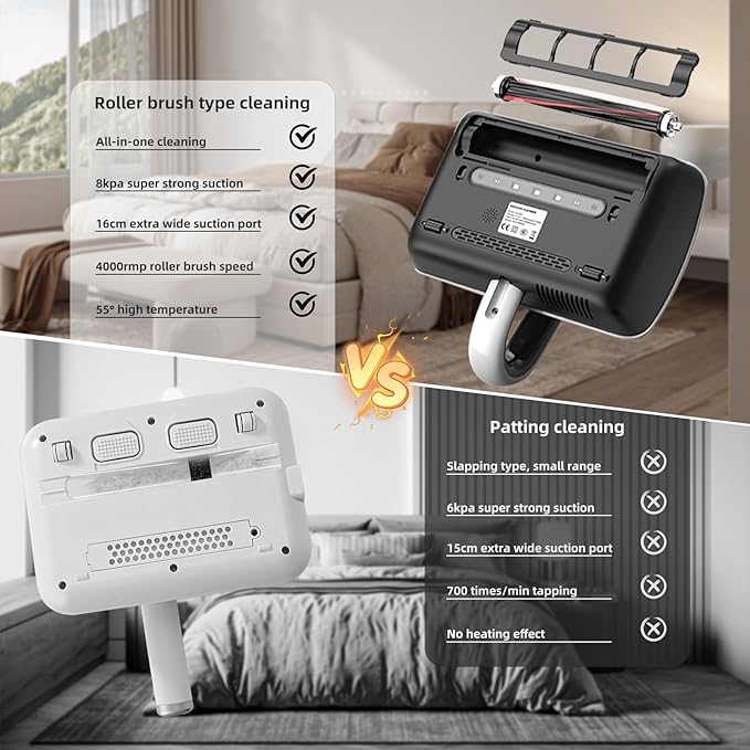 Mattress Vacuum Bed Vacuum Cleaner with UV 18000pa Super Suction Power，HEPA Filter 253.7nm UV-C Light & 30000 RPM/Min Brushroll Rotation & Heating & Ultrasonic Quintuple Tech (Corded)