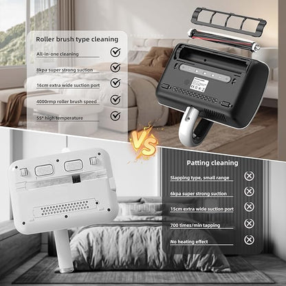 Mattress Vacuum Bed Vacuum Cleaner with UV 18000pa Super Suction Power，HEPA Filter 253.7nm UV-C Light & 30000 RPM/Min Brushroll Rotation & Heating & Ultrasonic Quintuple Tech (Corded)
