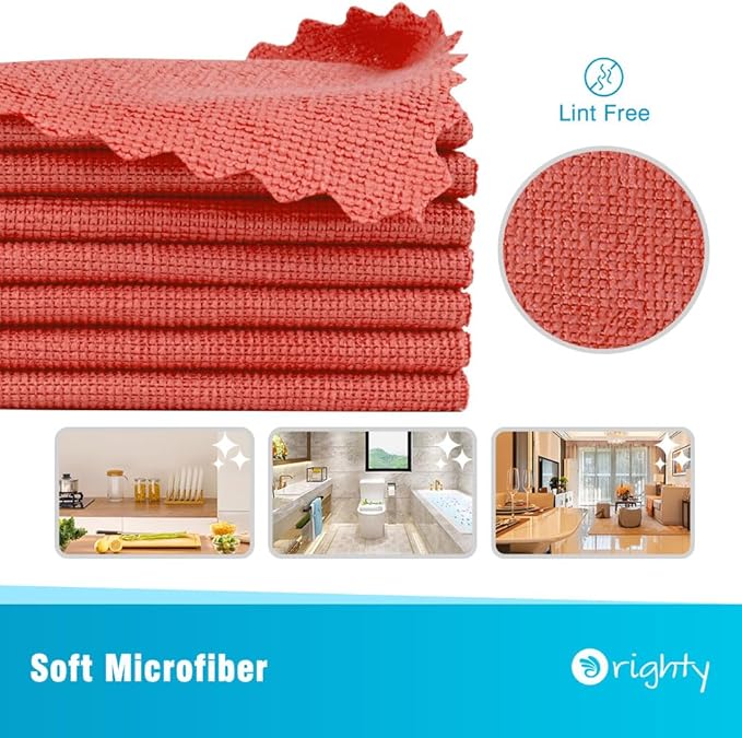 Orighty Microfiber Cleaning Cloth, 600 Pack Highly Absorbent Cleaning Rags, Household Cleaning Supplies, Reusable Microfiber Towels Lint Free Cloths for House, Kitchen, Car Care, 12x11 inch, Red