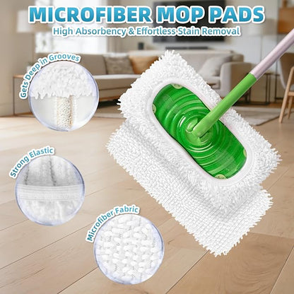 6 Pack Reusable Mop Pads Compatible with Swiffer Sweeper Mop, Washable Wet Pads Refill, Dry Sweeping Cloths, Microfiber Pads for Mopping Floors (Gray, White)