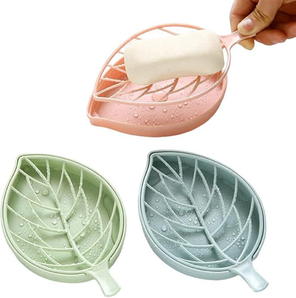 Soap Dishes, 3PCS Self Draining Soap Dish 6.9x3.9x0.8'' Hollow Leaf Shape Draining Soap Dish with Draining Tray Dry & Clean Soap Dish for Bathroom, Kitchen or Laundry Room