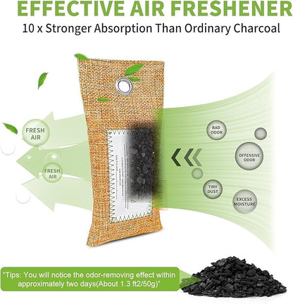 CLEVAST Activated Bamboo Charcoal Odor Absorber - 6 x 60g Air Purifying Bags Natural Fresh, Deodorizer and Moisture Eliminator for Home, Closet, Shoes, Car Air freshener, Multicolor