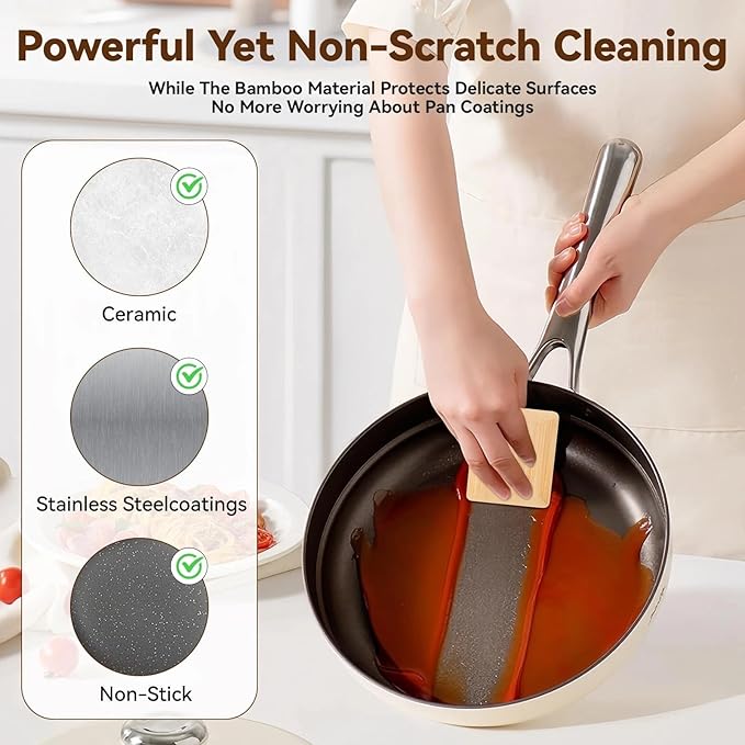 Bamboo Dish Scrub Brush with Bamboo Pan Scraper, Sisal Round Brush, Kitchen Cleaning Tools for Kitchen Pots, Bowls, Plates, Cutting Boards and Vegetables Cleaning Without Scratching