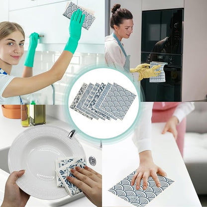 6 Pack Swedish Dishcloths for Kitchen |Watercolor Dish Towels | Reusable Paper Towels Washable | Non-Scratch Cellulose Sponge Cloths | No Odor, Biodegradable, Swedish Cloths, Ukiyo-e﻿