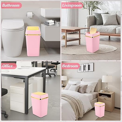 3 Pack Bathroom Trash Can with Lid 4 Gallon Pink Small Trash Can with Swing Lid Bathroom Garbage Can with 150 Counts Trash Bags for Kitchen Bedroom Office