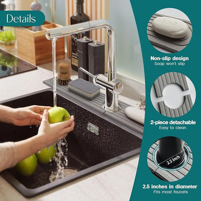 eormoe 30 inch Kitchen Faucet Absorbent Mat - Diatomaceous Earth Splash Guard for Sink Faucet, Aesthetic Water Absorbing Stone Tray in The Modern Home(Grey, 30" x 3.9")