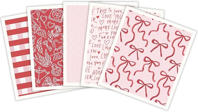 HALL & PERRY Swedish Dishcloths for Kitchen, 5-Pack, Reusable Cellulose Flat Sponge Cloths for Kitchen & Cleaning – Eco-Friendly, Ultra-Absorbent, Quick-Drying (Pink Love)
