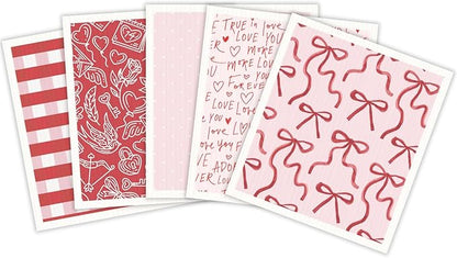 HALL & PERRY Swedish Dishcloths for Kitchen, 5-Pack, Reusable Cellulose Flat Sponge Cloths for Kitchen & Cleaning – Eco-Friendly, Ultra-Absorbent, Quick-Drying (Pink Love)
