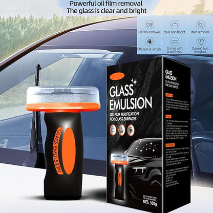 Glass Emulsion Cleaner, Car Glass Oil Film Remover, Roll-On Glass Guard with Brush, Anti-Fog Windshield Cleaner Removes Oil Grease Fog for Clear Driving Visibility