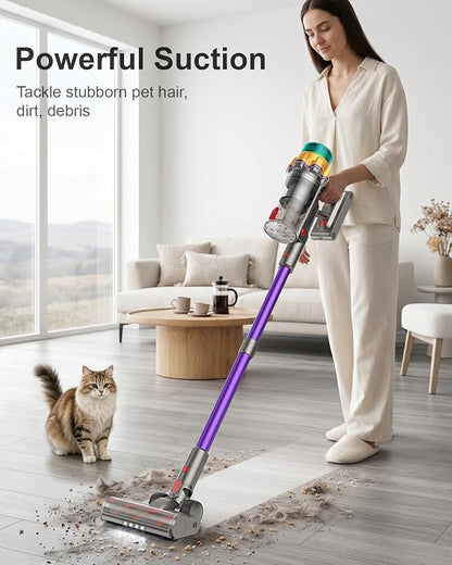 Cordless Vacuum Cleaner, 55KPA 650W 65Mins Extra-Large Dust Cup Cordless Stick Vacuum, Rechargeable Vacuum Cleaner with Self-Standing, Vacuum Cleaners for Home, Hardwood Floor, Carpet, Pet Hair