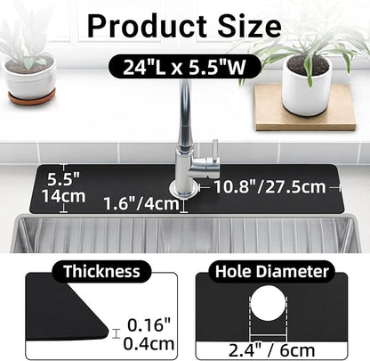 LOPNUR Faucet Mat for Kitchen Sink Cuttable, 24 Inch Long Sink Splash Guard Behind Faucet, Super Absorbent Diatomite Sink Protector Mat, Bathroom Water Splash Guard Fast Dry, Easy to Cut, Black