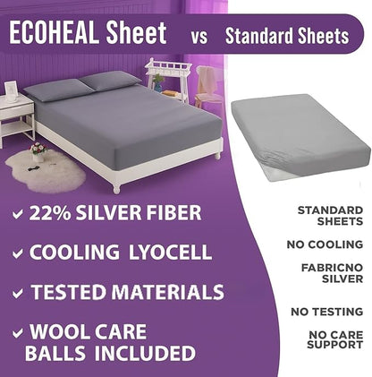 Luxury Lyocell Grounding Sheets 22% Silver Fiber, 74% Cooling Lyocell, 4% Silk, Quality Certified - Conductive Earth Fitted Sheet 15" Deep w/Wash Bag & Wool Dryer Balls (Beige, Queen)