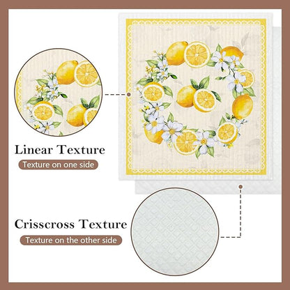 5 Pack Mixed Watercolor Lemon Swedish Kitchen Dishcloths Dish Towels, Farmhouse Lemon Dish Towels for Kitchen, Swedish Dishcloth, Paper Towels Reusable, Dish Cloth Towel Cleaning Wipe for Home