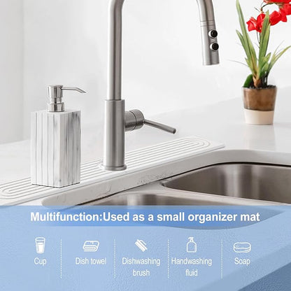 Stone Faucet Mat for Kitchen Sink- 23.6''x 3.9''Diatomite Fast-Drying Faucet Mat, Super Water Absorbing Stone Tray for Sink,Faucet Splash Guard for Bathroom Counter (White)