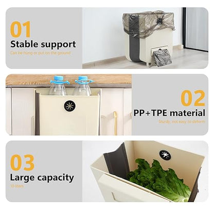 Collapsible Trash Can for Kitchen, Hanging Trash Can with 60 Pcs of Garbage Bags, Plastic Folding Garbage Bin, Compost Bin Kitchen 2.64 Gallon