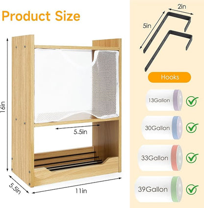 ZIFTY 2-in-1 Trash Bag Dispenser Grocery Holder, Wall Mount Garbage Bag Dispenser Space-Saving and Large Storage Capacity, Bamboo Roll Plastic Case Organizer for Home Kitchen Laundry Pantry