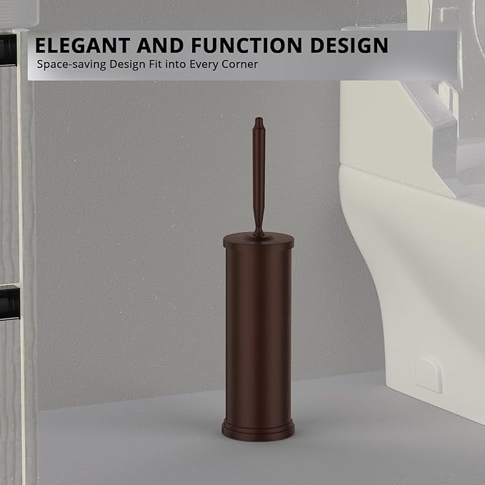 Premium 304 Stainless Steel Toilet Brush and Holder: Weighted Stable Base, Removable Inner Tube, Splash-Proof Design for 360° Thorough Cleaning & Space-Saving Storage,Bronze
