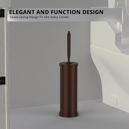 Premium 304 Stainless Steel Toilet Brush and Holder: Weighted Stable Base, Removable Inner Tube, Splash-Proof Design for 360° Thorough Cleaning & Space-Saving Storage,Bronze