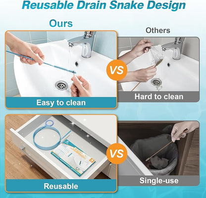 4 Pack Snake Drain Hair Removal Tool, Reusable Drain Snake Hair Drain Clog Remover Tool, 50 Inch Anti-break Steel Shower Drain Snake for Bathtub, Bathroom Sink Drain Unclog