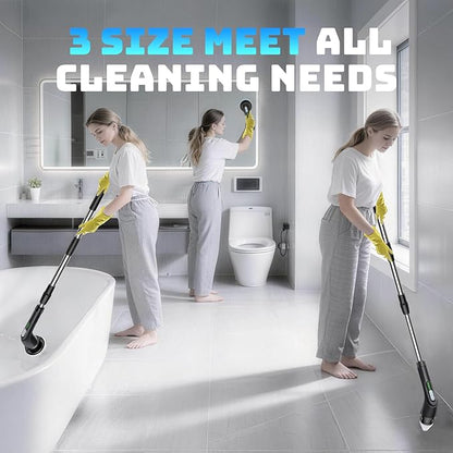 Highyes Electric Spin Scrubber, Powerful 2-Speed Cleaning Brush, IPX7 Waterproof with 7 Reusable Brush Heads & Extendable Handle, for Bathroom Toilet Shower Kitchen Wall Tile Floor Grout (Black)