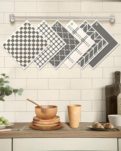 Miss Adola 6 Pack Swedish Dishcloths for Kitchen - Reusable Dish Cloths for Washing Dishes Absorbent Cute Funny Kitchen Towels Cleaning Sponge, Grey Checked