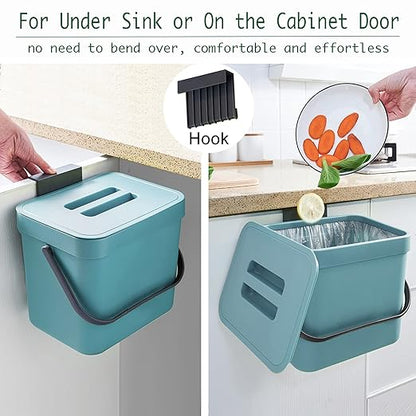 LALASTAR Kitchen Compost Bin, Hanging Trash Can with Lid for Kitchen Cabinet Door, Under Sink, Wall Mounted Waste Bin for Bathroom, 1.8 Gallon, Blue