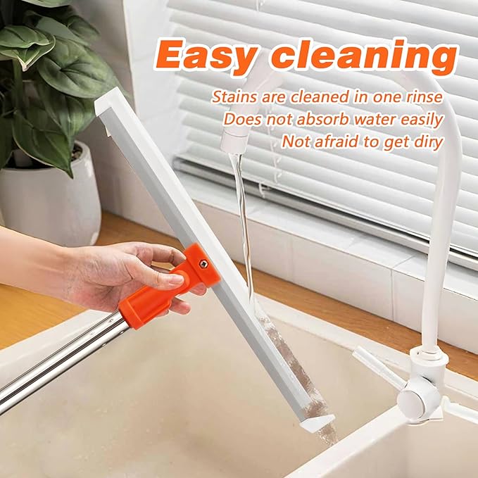 14" Rubber Floor Squeegee with 48" Long Handle,Scraper for Concrete Floor, Tile Floor, Metal Aluminium Heavy Duty Garage Shower Floor Squeegee Broom for Removing Water, Commercial Scrubber Mop