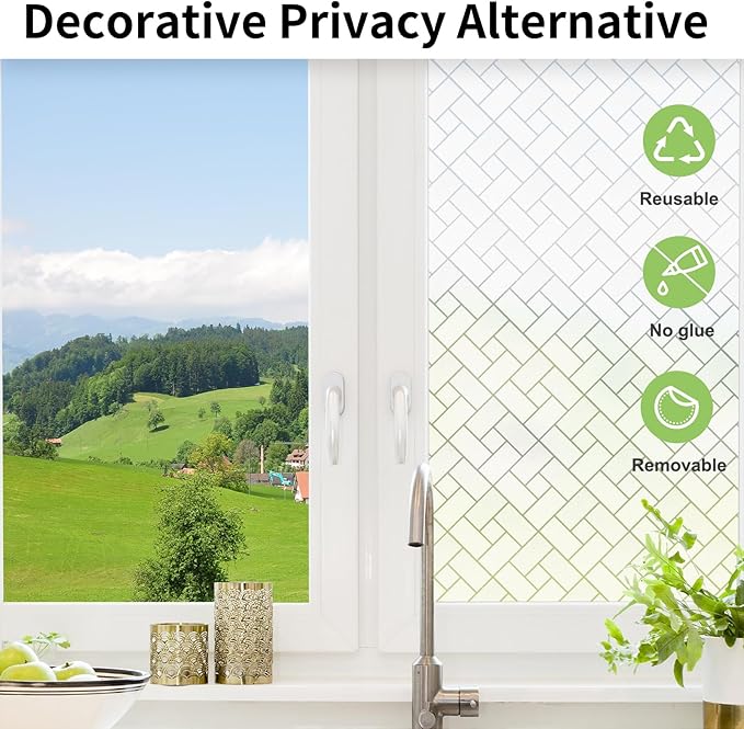MAGIDEKOR Window Privacy Film with 3 Installation Tools, Frosted Glass Window Film,Static Clings UV Blocking Reusable Decorative Window Film for Bathroom Home Office,Rectangle,17.5 Inch X 6.5 Feet