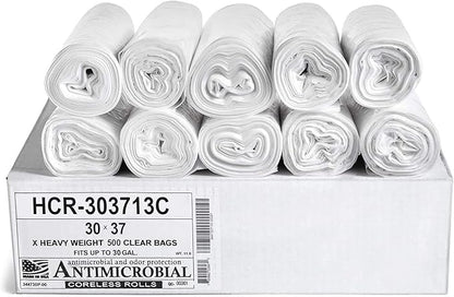 Aluf Plastics HCR-303713C High Density Star Sealed Coreless Roll Bags, 30 gal, Polyethylene, 30" x 37", Clear (Pack of 500)