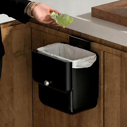 Large 3.2 Gallon Compost Bin, Under Sink Trash Can with Lid, Hanging Waste Cabinet for Office Kitchen Cupboard Bathroom Bedroom, Both Black
